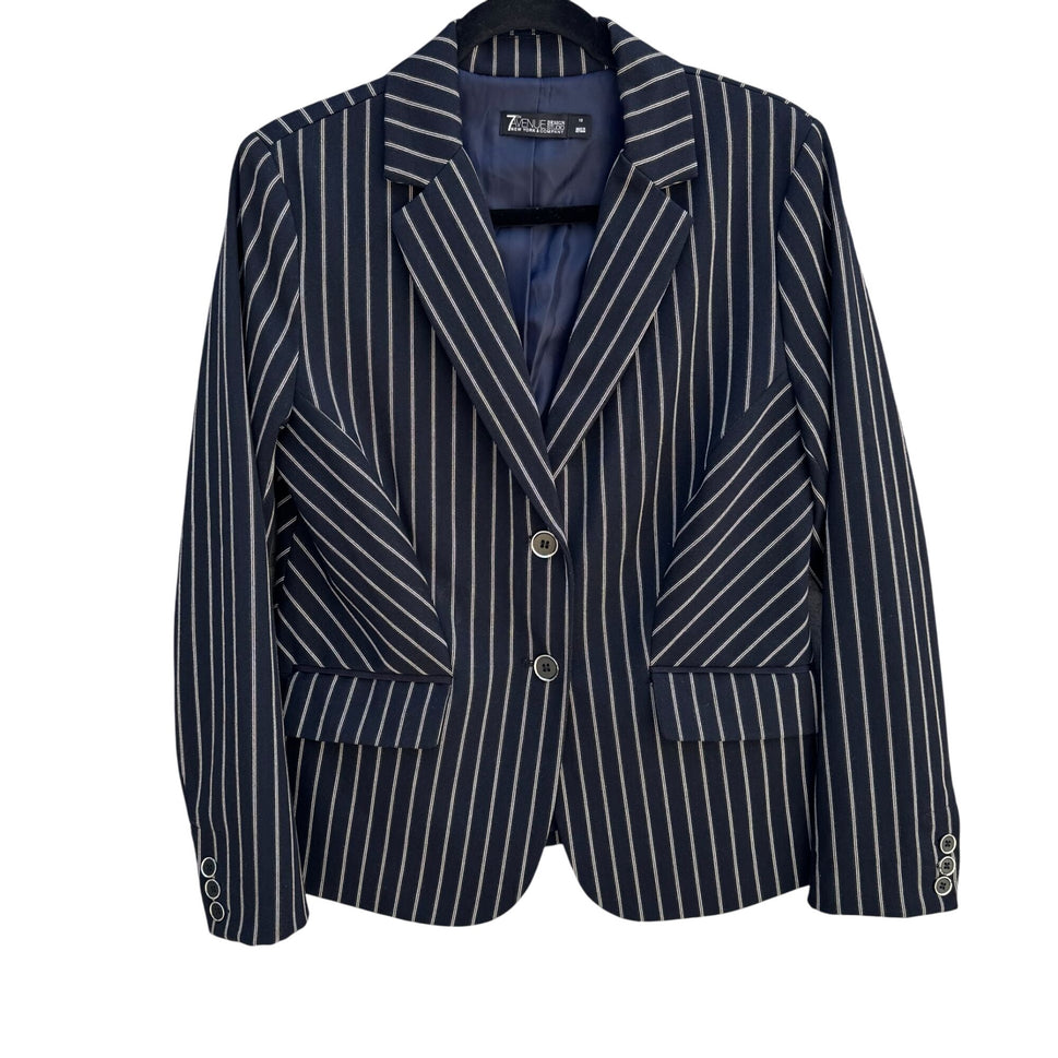 7th Avenue Design Studio Womens Preppy Navy White Pinstripe Blazer Jacket 10