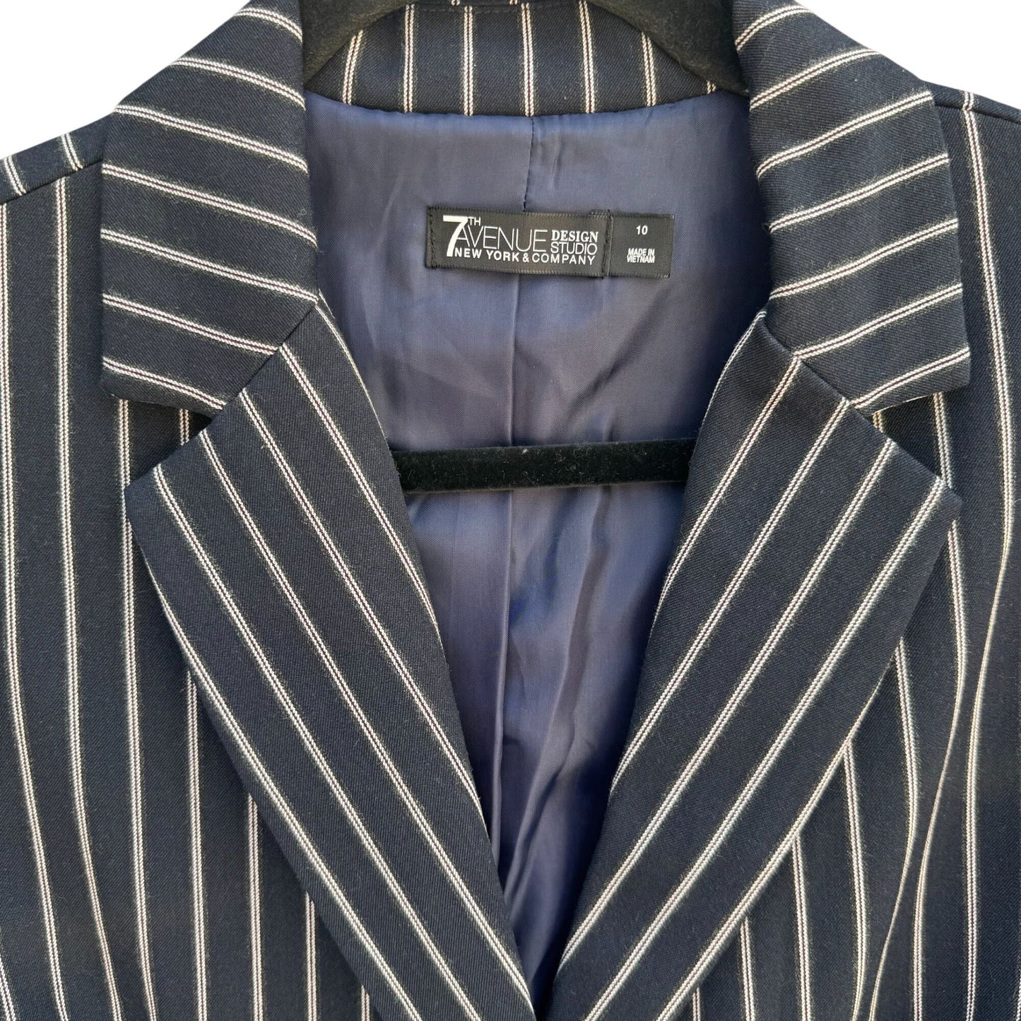 7th Avenue Design Studio Womens Preppy Navy White Pinstripe Blazer Jacket 10