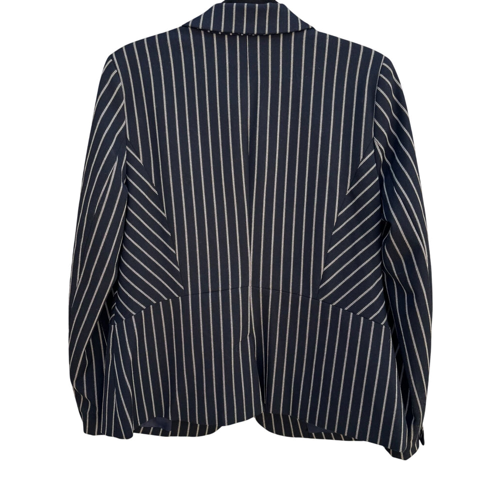 7th Avenue Design Studio Womens Preppy Navy White Pinstripe Blazer Jacket 10