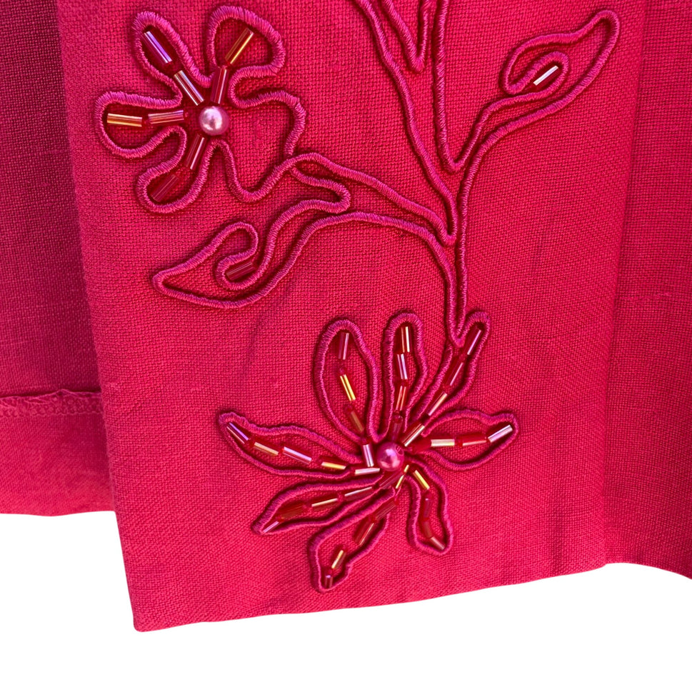 JESSICA HOWARD Womens Pink Linen Blend Floral Beaded Embroidery Dress Jacket Set 6