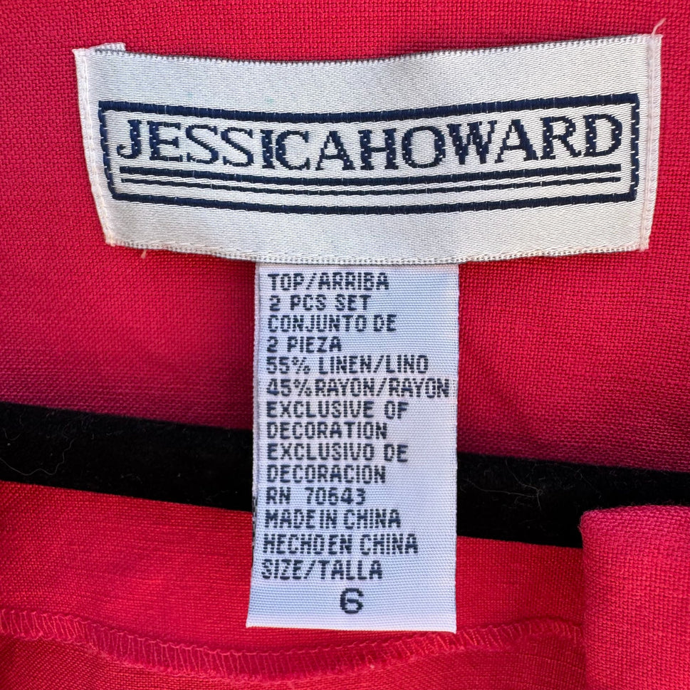 JESSICA HOWARD Womens Pink Linen Blend Floral Beaded Embroidery Dress Jacket Set 6