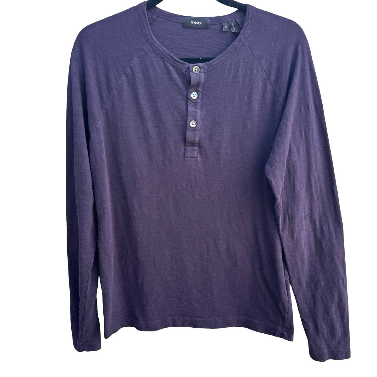 Theory Adrik L Strato Minimalist Layering Slub Cotton Henley Shirt Purple Mens S