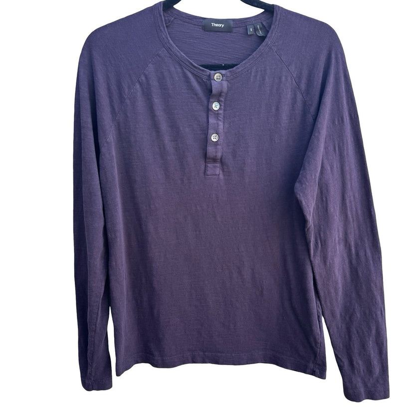 Theory Adrik L Strato Minimalist Layering Slub Cotton Henley Shirt Purple Mens S