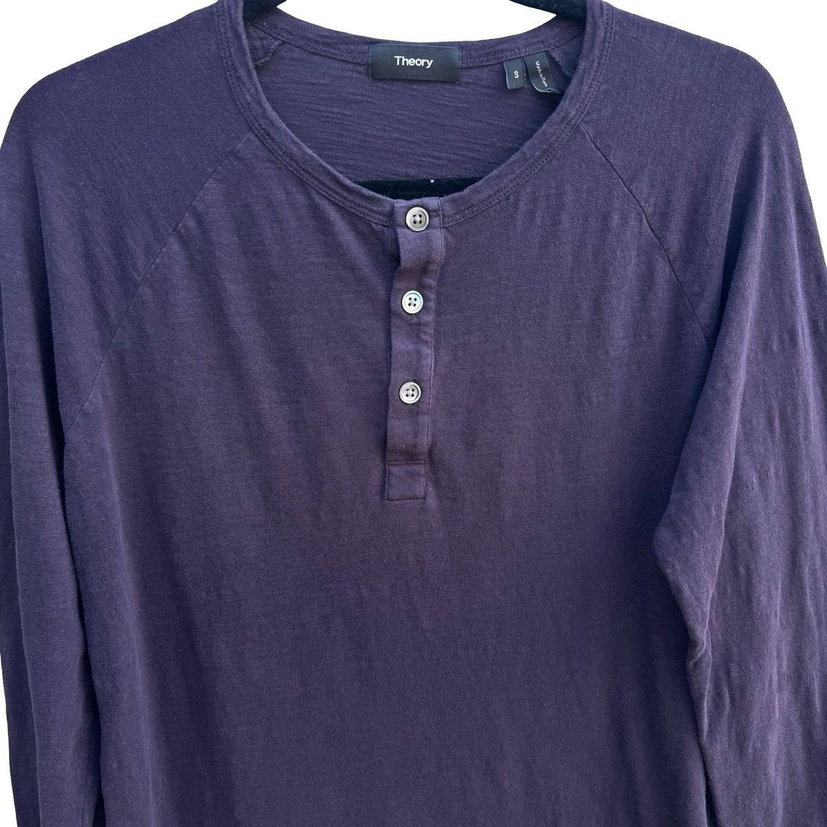 Theory Adrik L Strato Minimalist Layering Slub Cotton Henley Shirt Purple Mens S