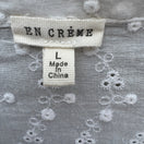 Switch En Creme White Eyelet Button Down Shirt Floral Embroidery Cottage Blouse L Boho 2 image