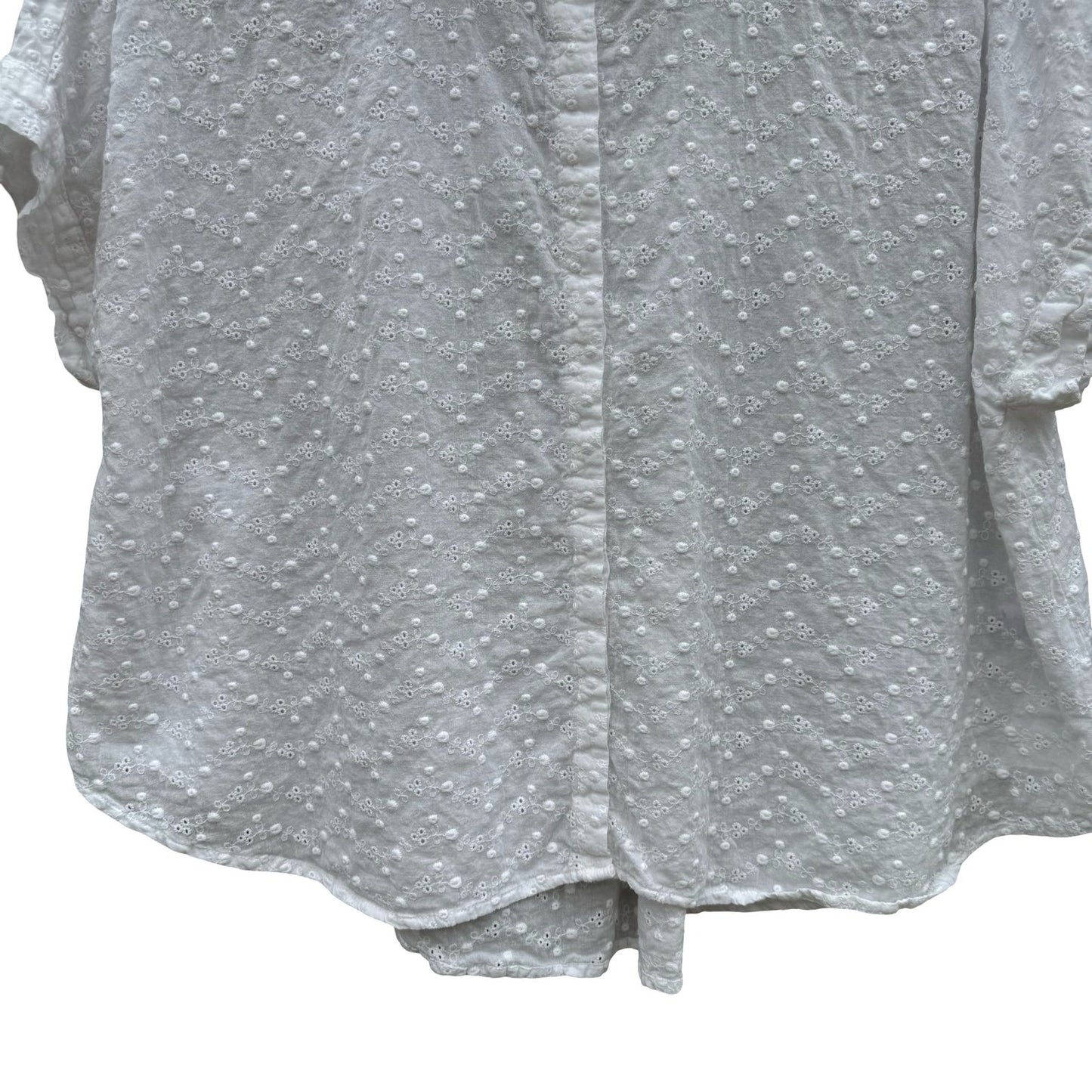 En Creme White Eyelet Button Down Shirt Floral Embroidery Cottage Blouse L Boho