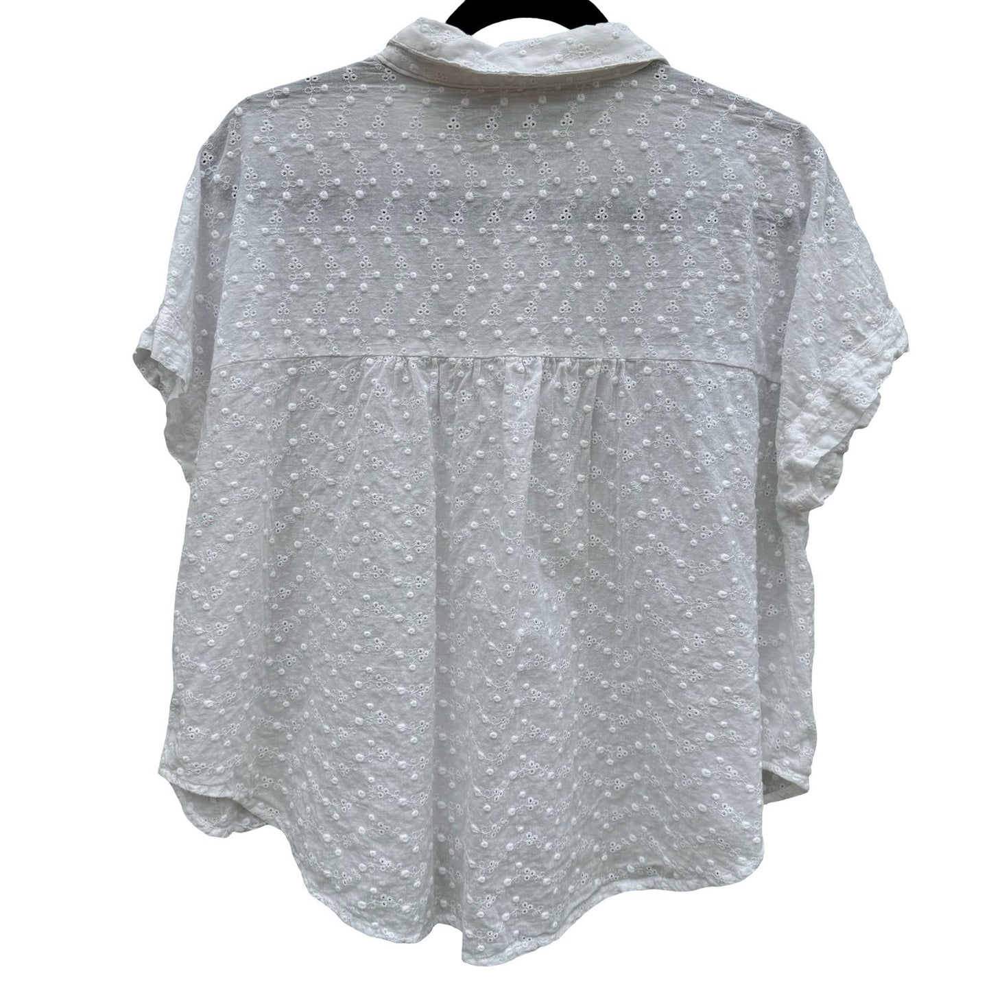En Creme White Eyelet Button Down Shirt Floral Embroidery Cottage Blouse L Boho