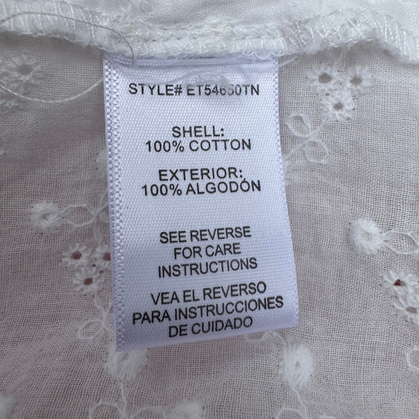 En Creme White Eyelet Button Down Shirt Floral Embroidery Cottage Blouse L Boho