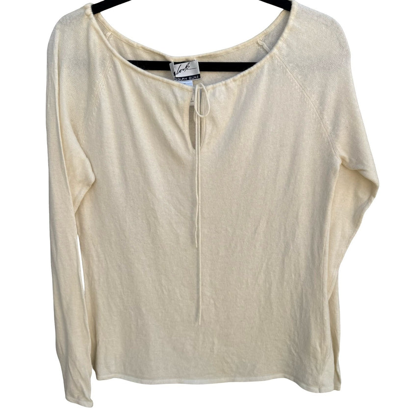 Randolph Duke The Look Cream Angora Cashmere Blend Keyhole Tie Sweater Womens M