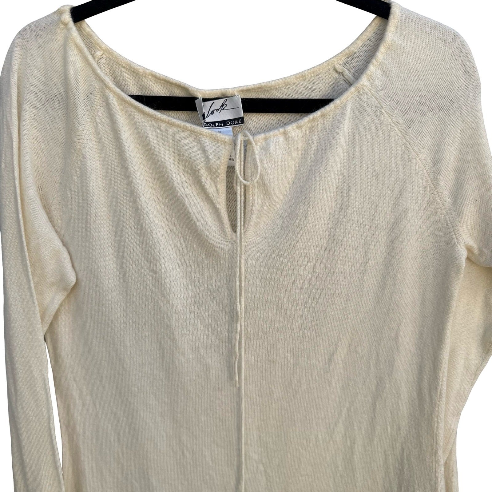 Randolph Duke The Look Cream Angora Cashmere Blend Keyhole Tie Sweater Womens M