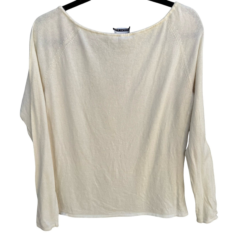 Randolph Duke The Look Cream Angora Cashmere Blend Keyhole Tie Sweater Womens M