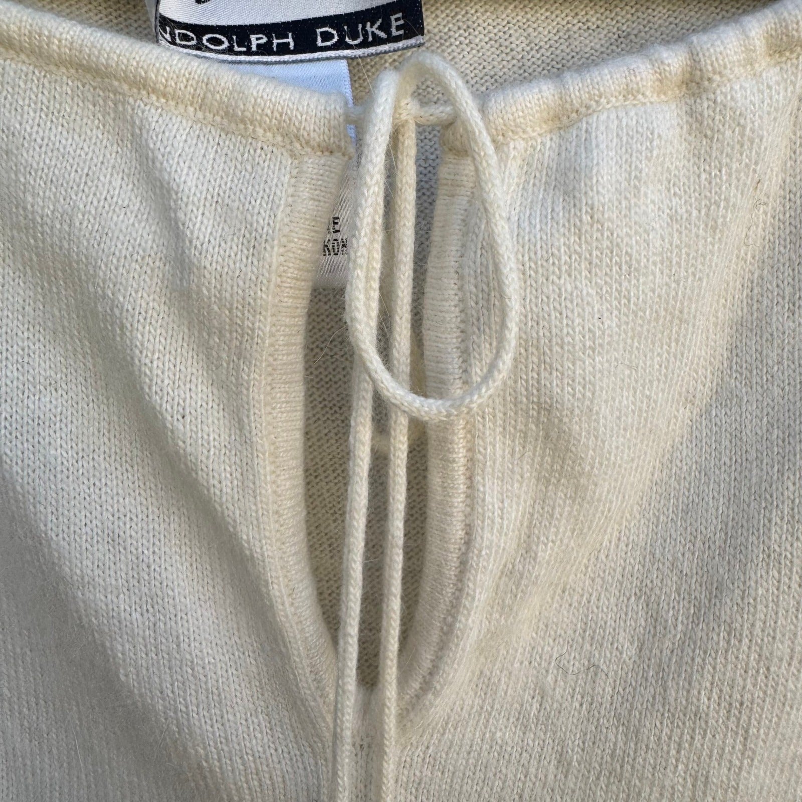 Randolph Duke The Look Cream Angora Cashmere Blend Keyhole Tie Sweater Womens M