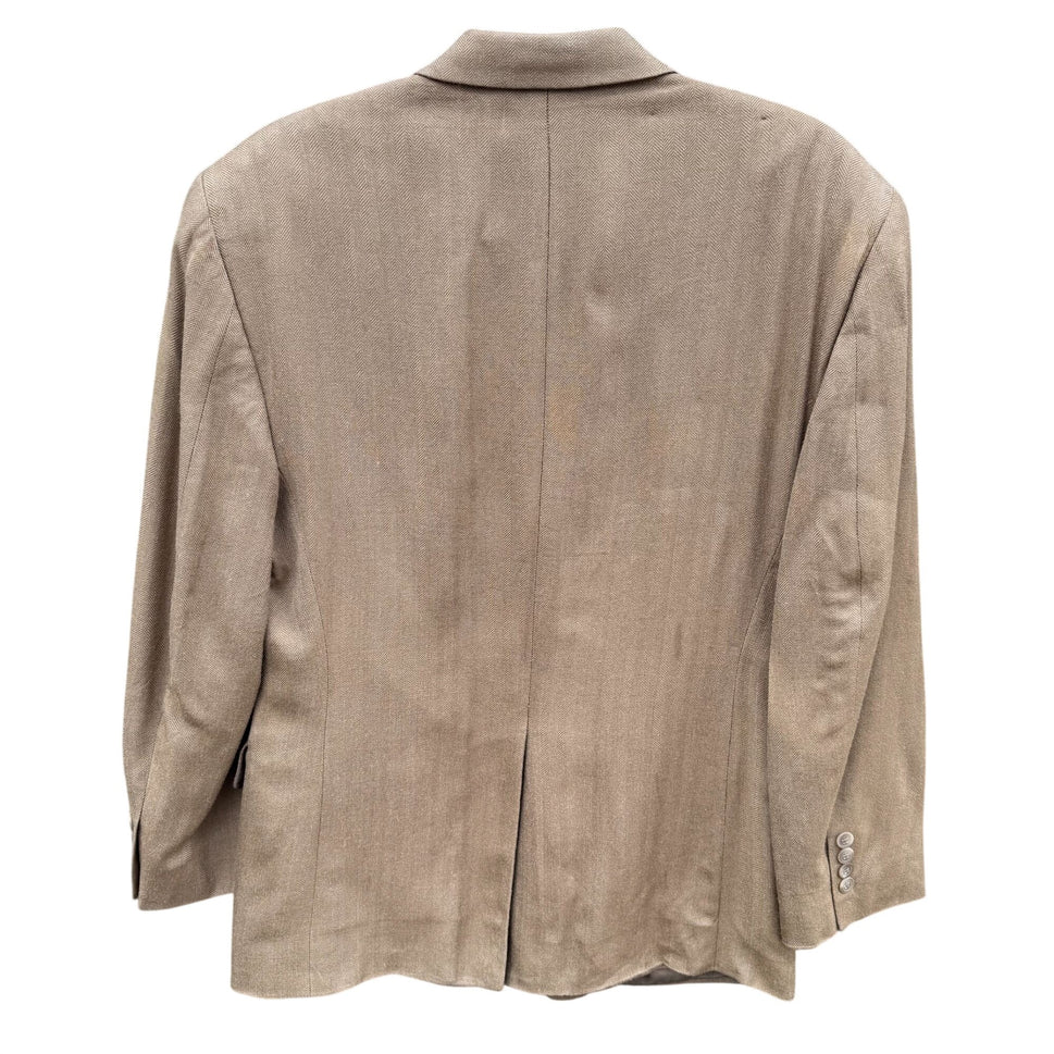 Chaps Ralph Lauren Vintage Mens Tan Herringbone Blazer Silk Classic 2 Button 42R