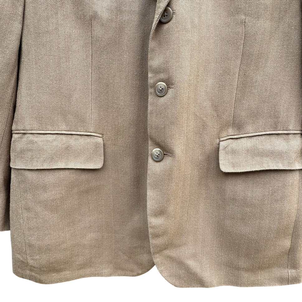 Chaps Ralph Lauren Vintage Mens Tan Herringbone Blazer Silk Classic 2 Button 42R