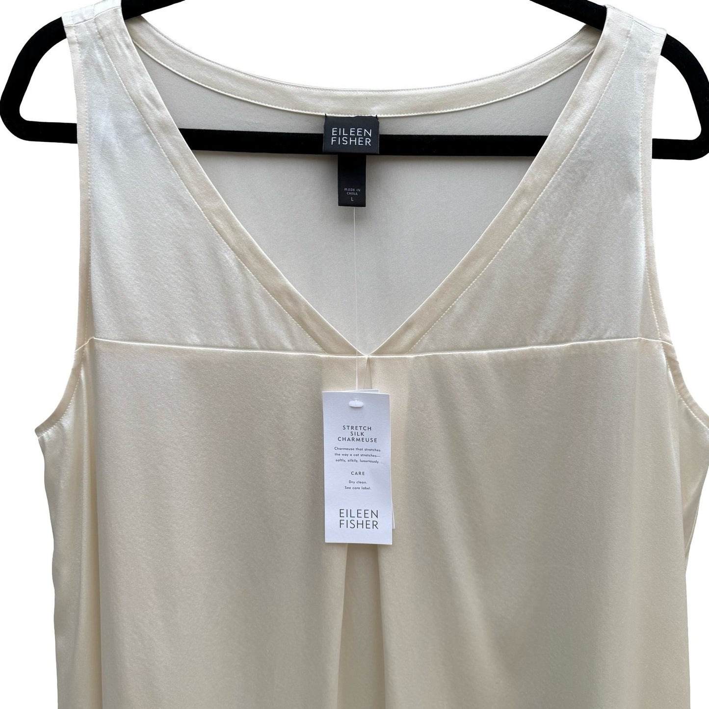 Eileen Fisher Silk Charmeuse Stretch Minimalist Luxury Basic Tunic Ivory L NEW