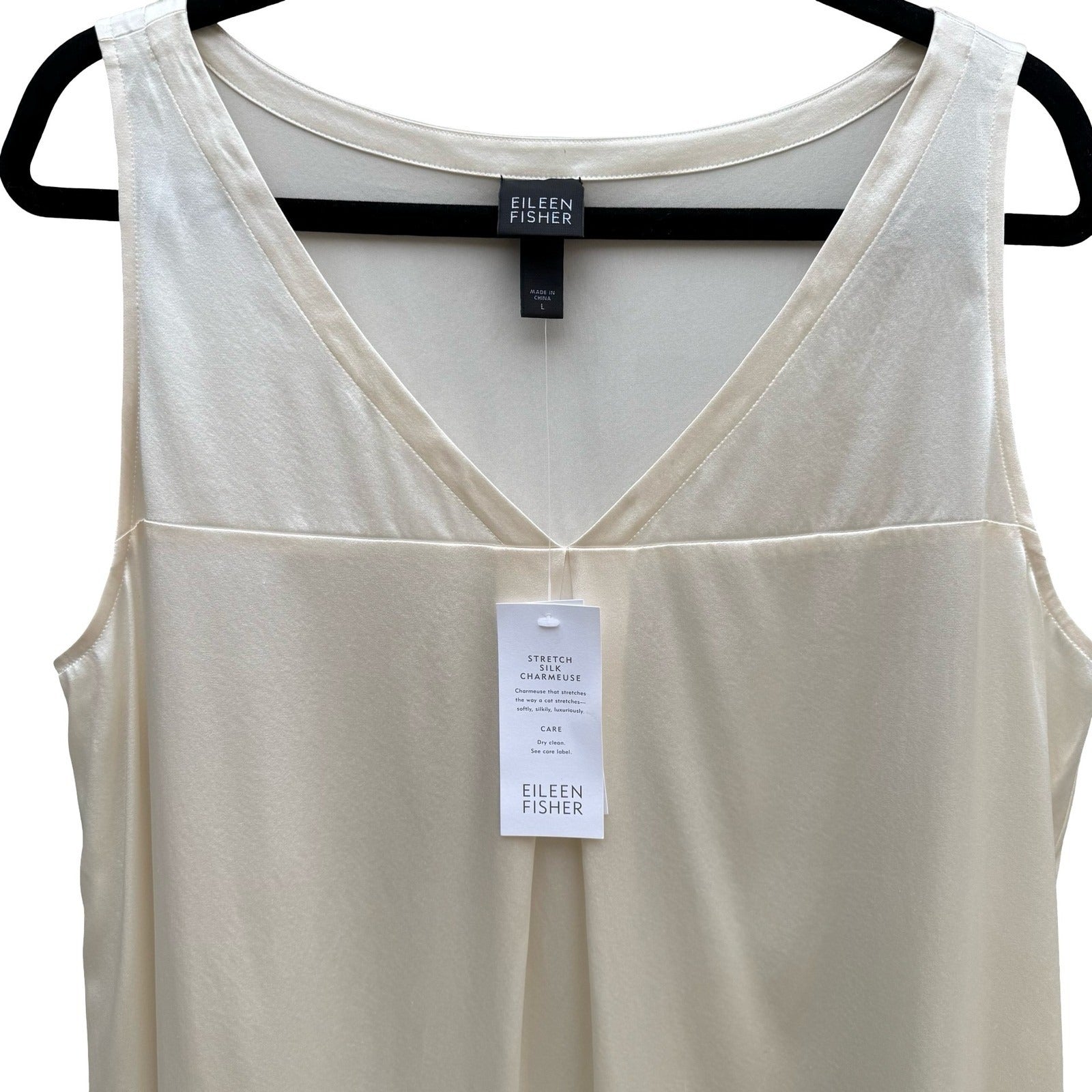 Eileen Fisher Silk Charmeuse Stretch Minimalist Luxury Basic Tunic Ivory L NEW