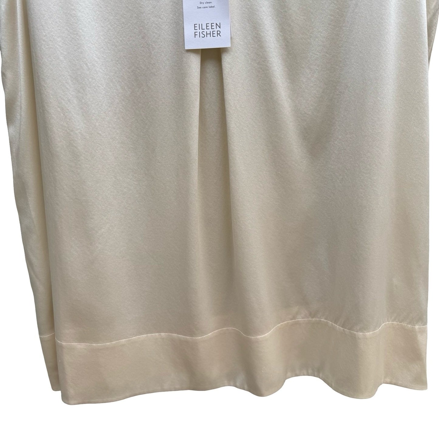 Eileen Fisher Silk Charmeuse Stretch Minimalist Luxury Basic Tunic Ivory L NEW