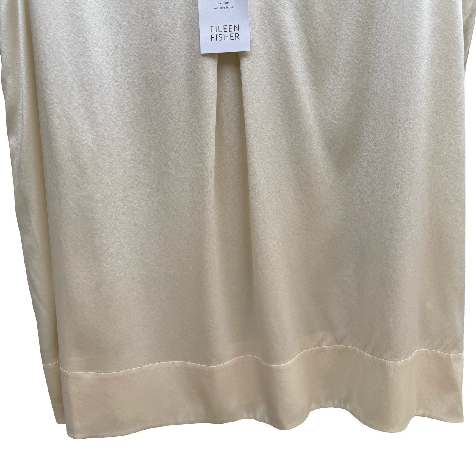 Eileen Fisher Silk Charmeuse Stretch Minimalist Luxury Basic Tunic Ivory L NEW