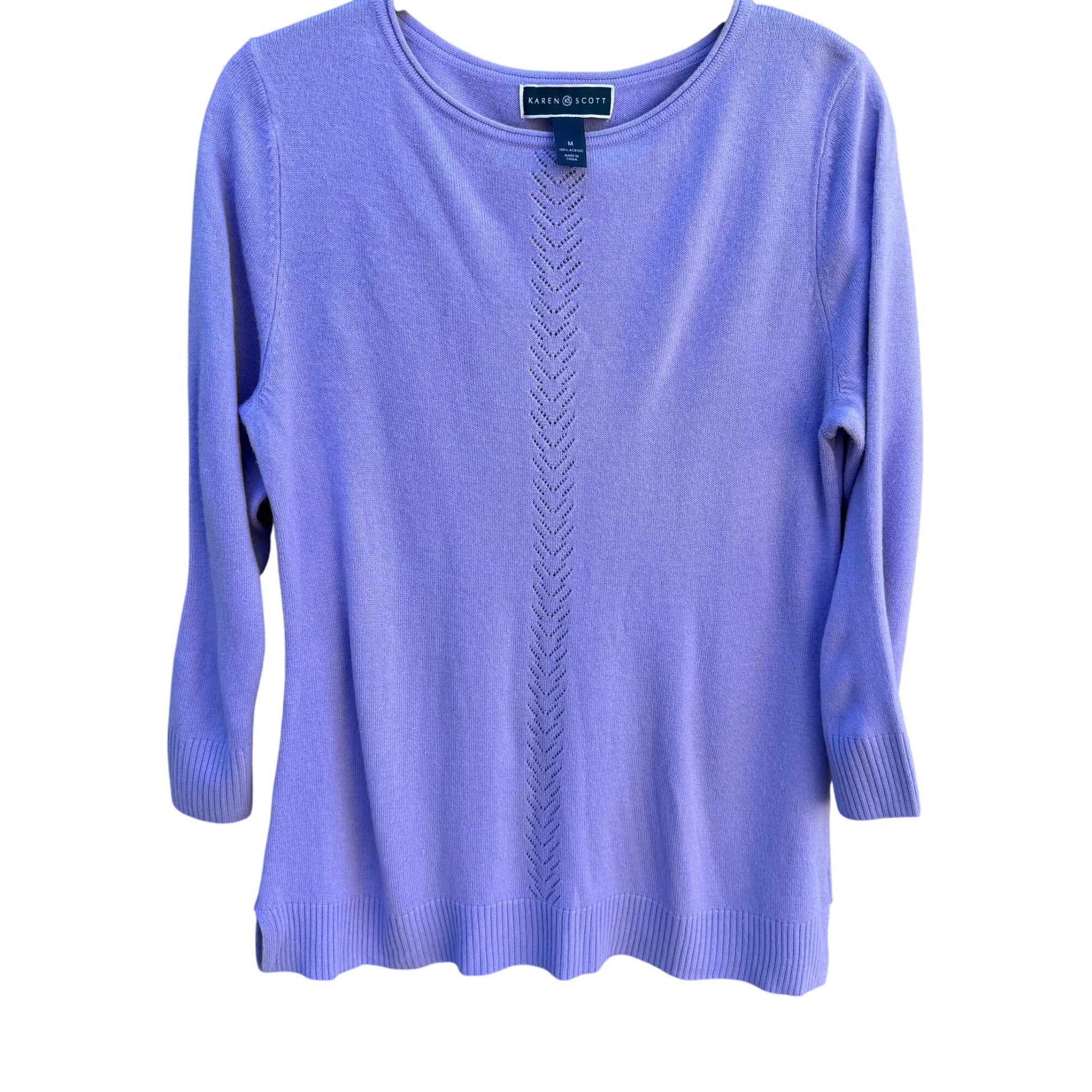 Karen Scott Vintage Womens Lavender Chevron Luxsoft Rolled Neck Knit Sweater M