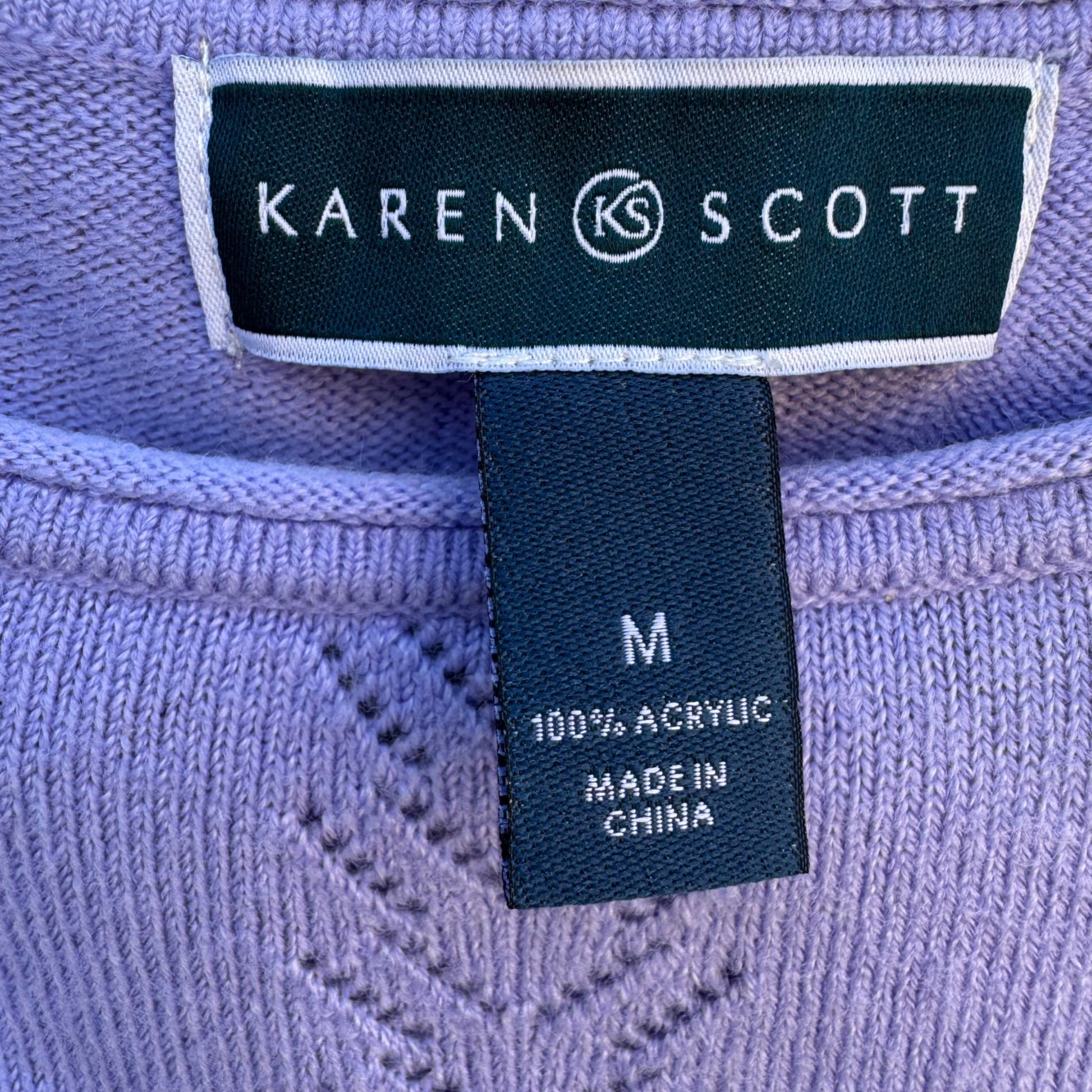 Karen Scott Vintage Womens Lavender Chevron Luxsoft Rolled Neck Knit Sweater M
