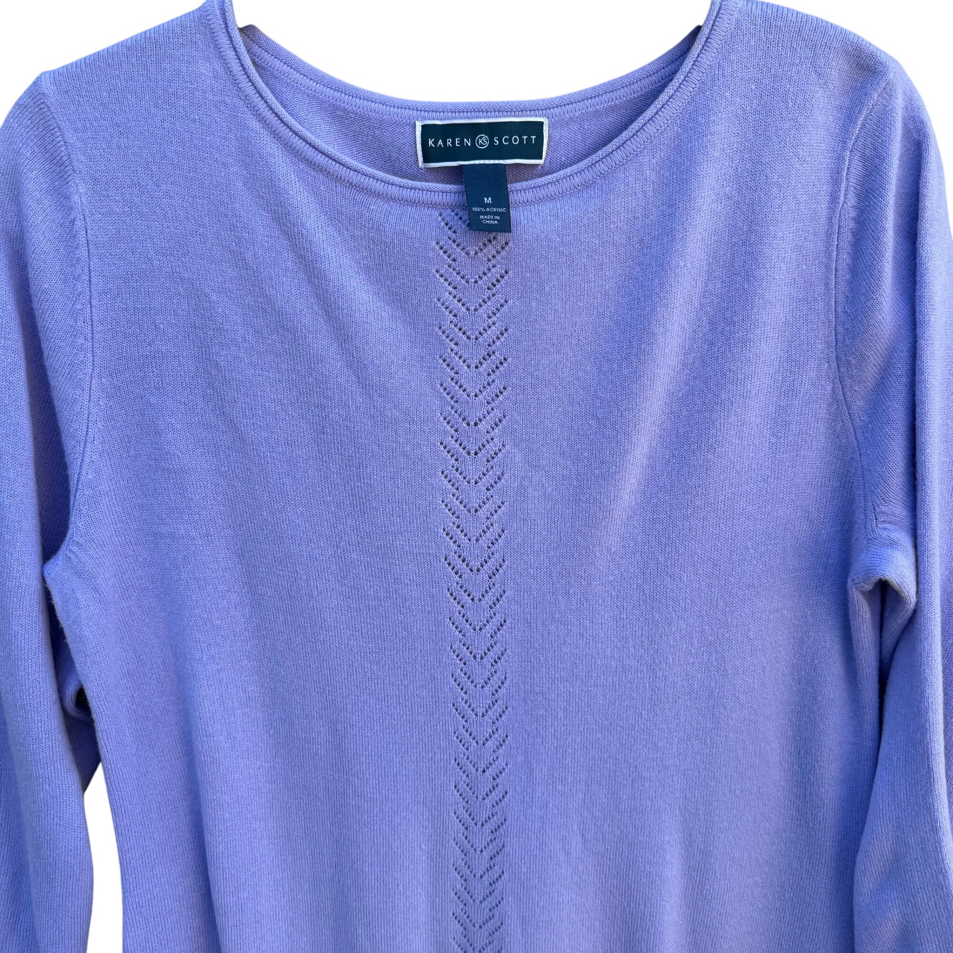 Karen Scott Vintage Womens Lavender Chevron Luxsoft Rolled Neck Knit Sweater M