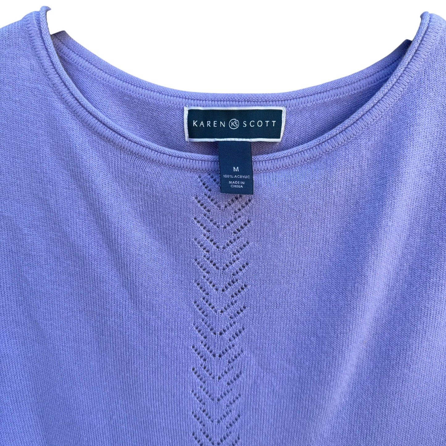 Karen Scott Vintage Womens Lavender Chevron Luxsoft Rolled Neck Knit Sweater M