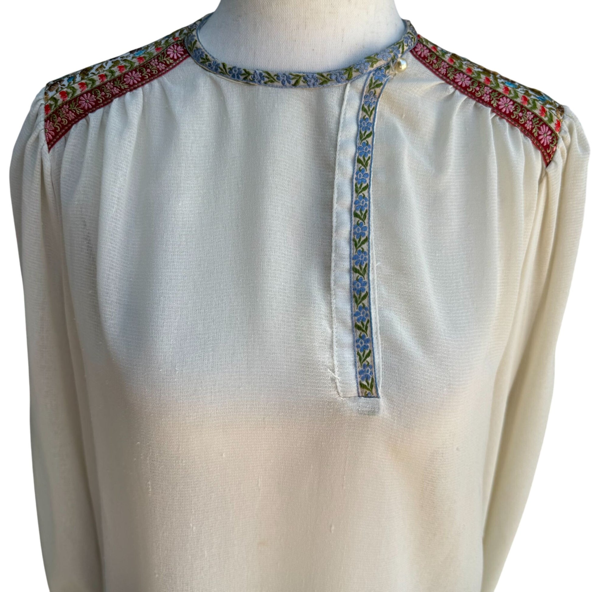 The French Clique Vintage 70s Silk Embroidered Blouse Belt Harem Palazzo Pants 4