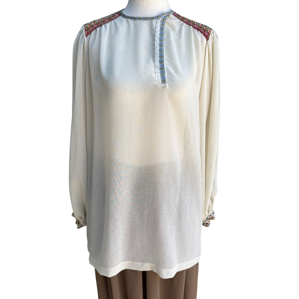 The French Clique Vintage 70s Silk Embroidered Blouse Belt Harem Palazzo Pants 4