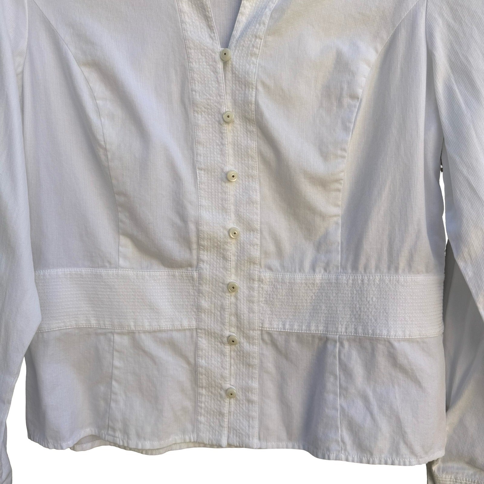 Jones New York Signature White Cotton Textured Button Down Shirt Sz M Minimalist
