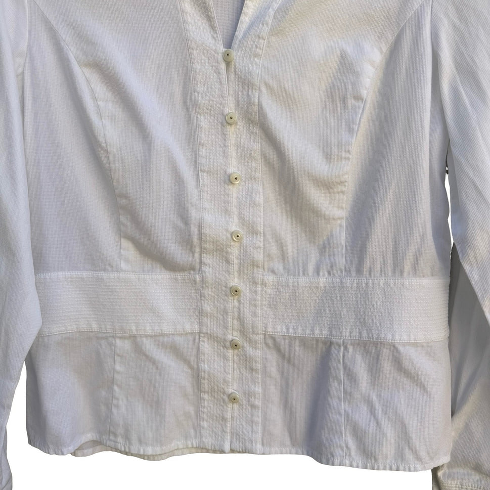 Jones New York Signature White Cotton Textured Button Down Shirt Sz M Minimalist