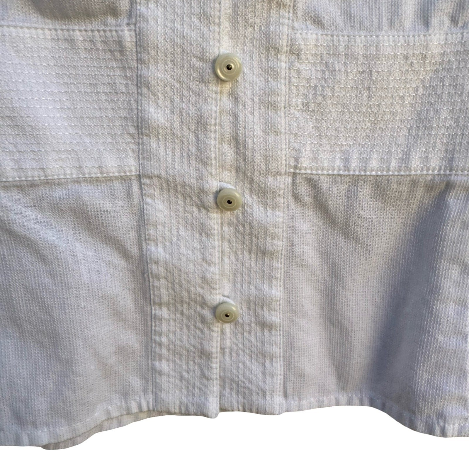 Jones New York Signature White Cotton Textured Button Down Shirt Sz M Minimalist