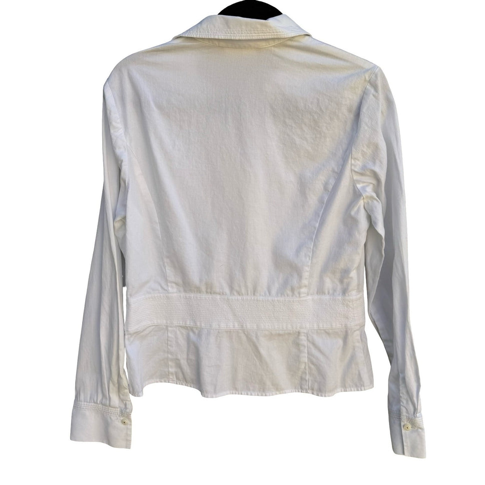 Jones New York Signature White Cotton Textured Button Down Shirt Sz M Minimalist