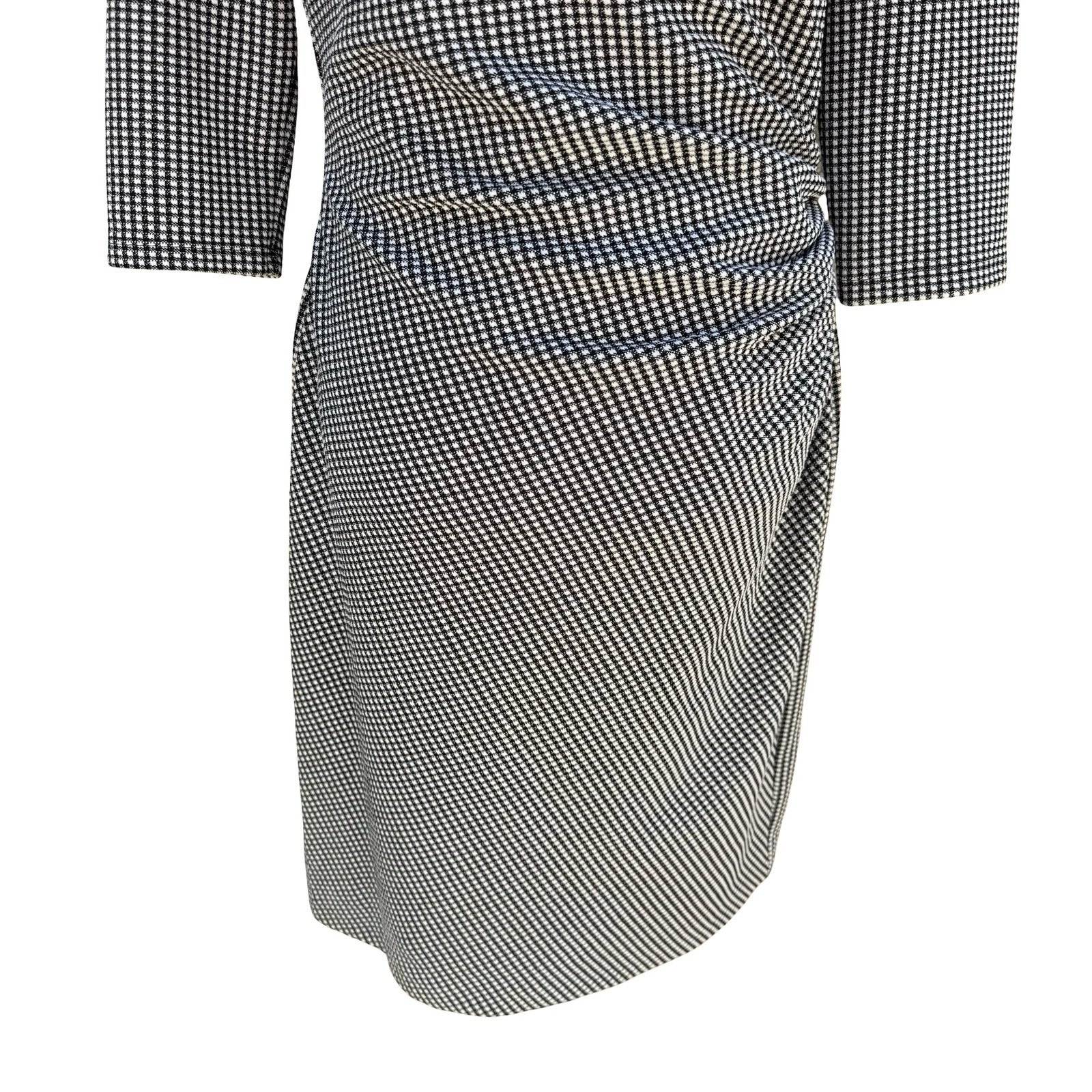 Lauren Ralph Lauren Black Micro Check Ruched Sheath Dress 3/4 Sleeve 12 Preppy