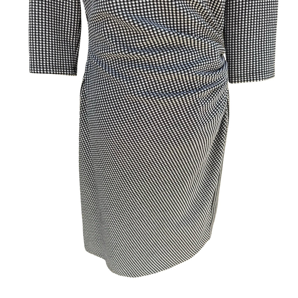 Lauren Ralph Lauren Black Micro Check Ruched Sheath Dress 3/4 Sleeve 12 Preppy