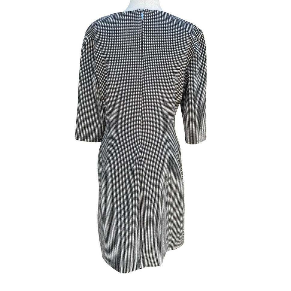 Lauren Ralph Lauren Black Micro Check Ruched Sheath Dress 3/4 Sleeve 12 Preppy