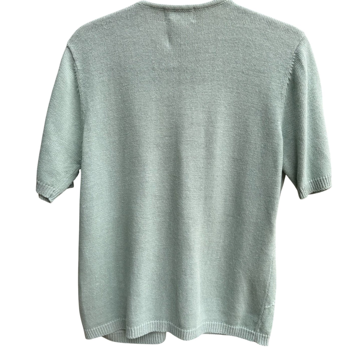 Epogee Vintage Womens Green Floral Embroidery Short Sleeve Cottage Cardigan L