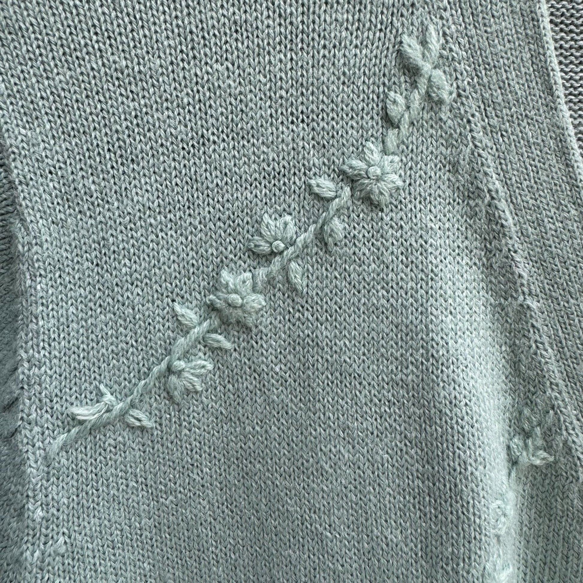 Epogee Vintage Womens Green Floral Embroidery Short Sleeve Cottage Cardigan L