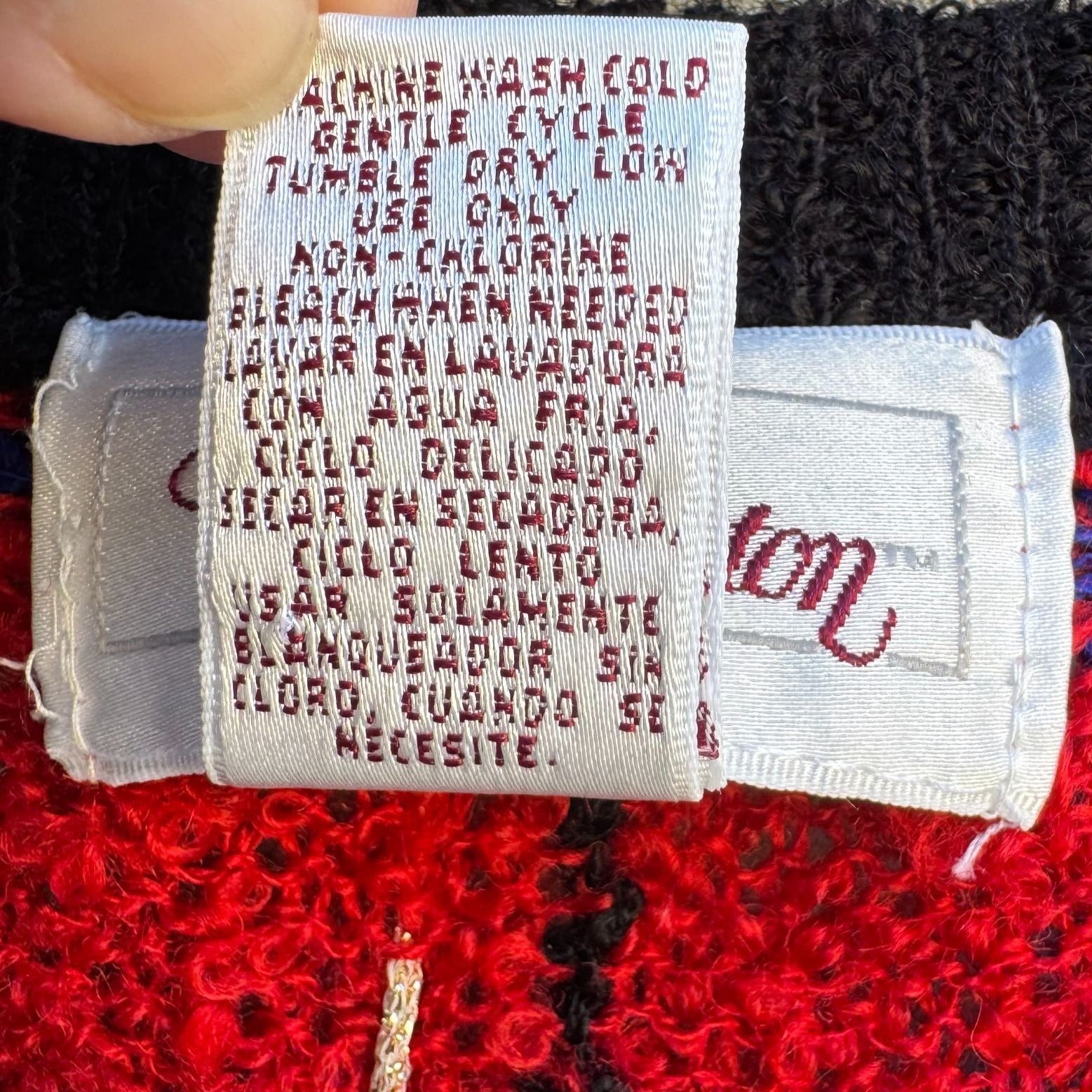 Worthington Vintage Old Money Red Plaid Button-Up Boucle Knit Cardigan Sweater M