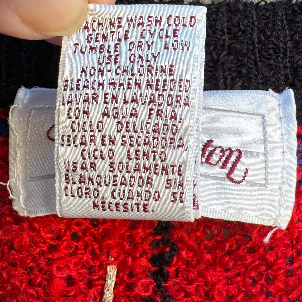 Worthington Vintage Old Money Red Plaid Button-Up Boucle Knit Cardigan Sweater M