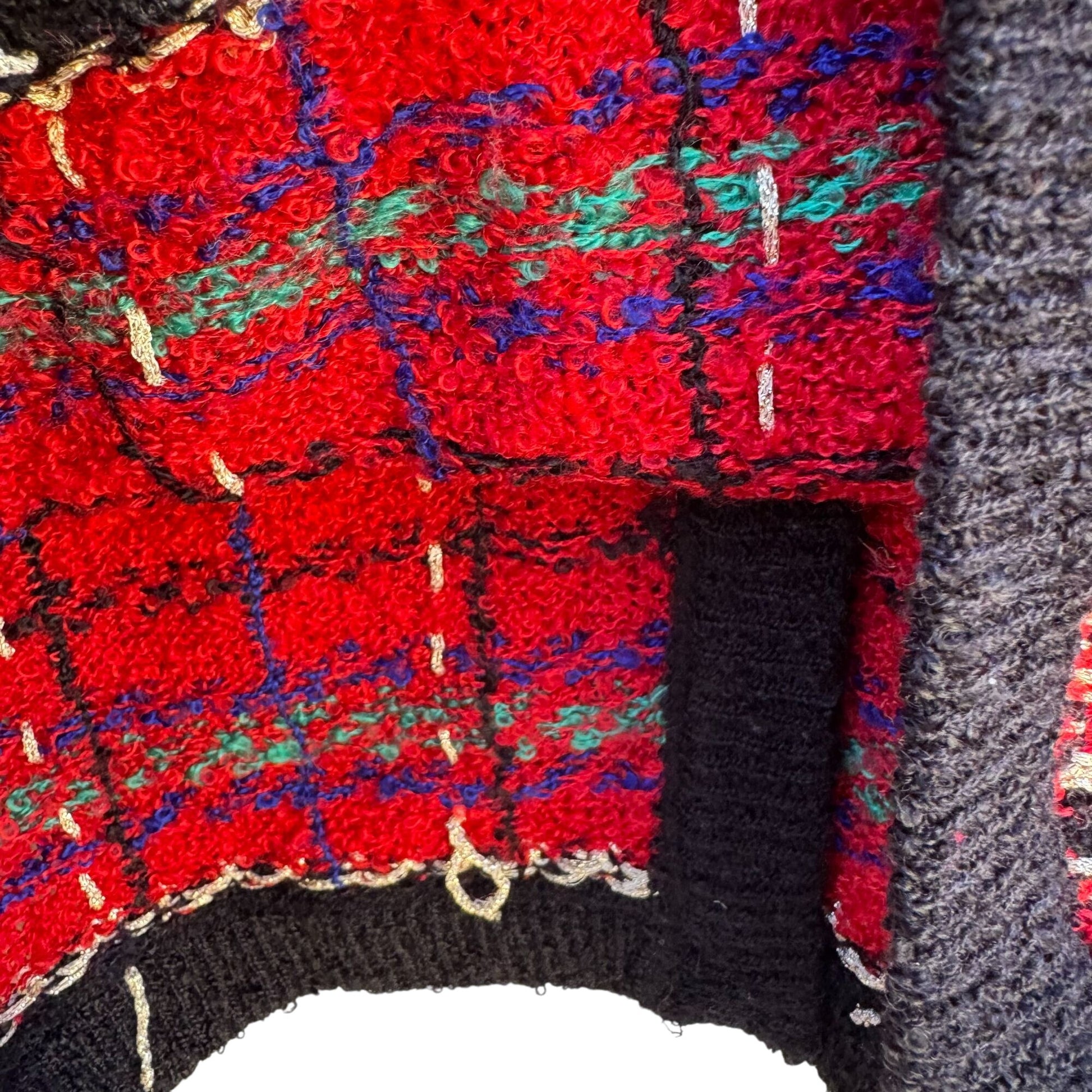 Worthington Vintage Old Money Red Plaid Button-Up Boucle Knit Cardigan Sweater M