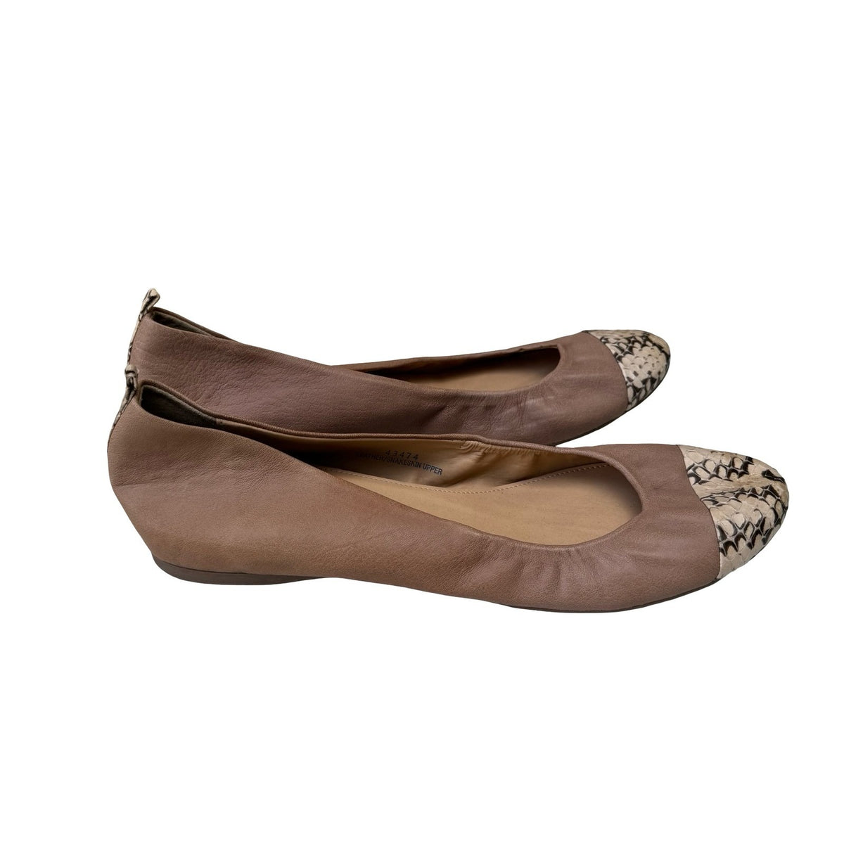 J.Crew Italian Leather Quiet Luxury Snakeskin Cap Toe Ballet Flats Taupe 11