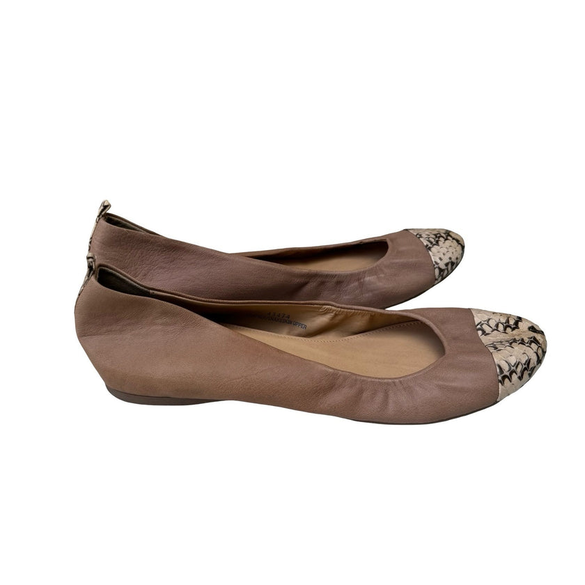 J.Crew Italian Leather Quiet Luxury Snakeskin Cap Toe Ballet Flats Taupe 11
