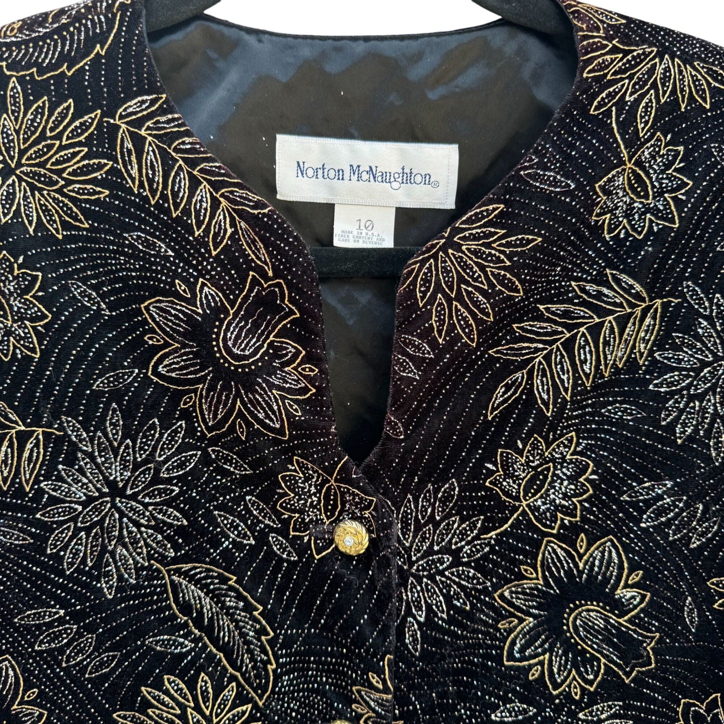 Norton McNaughton Vintage Womens Black & Gold Floral Button-Up Blazer Jacket 10