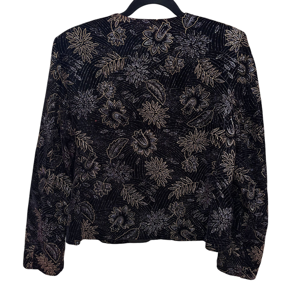 Norton McNaughton Vintage Womens Black & Gold Floral Button-Up Blazer Jacket 10