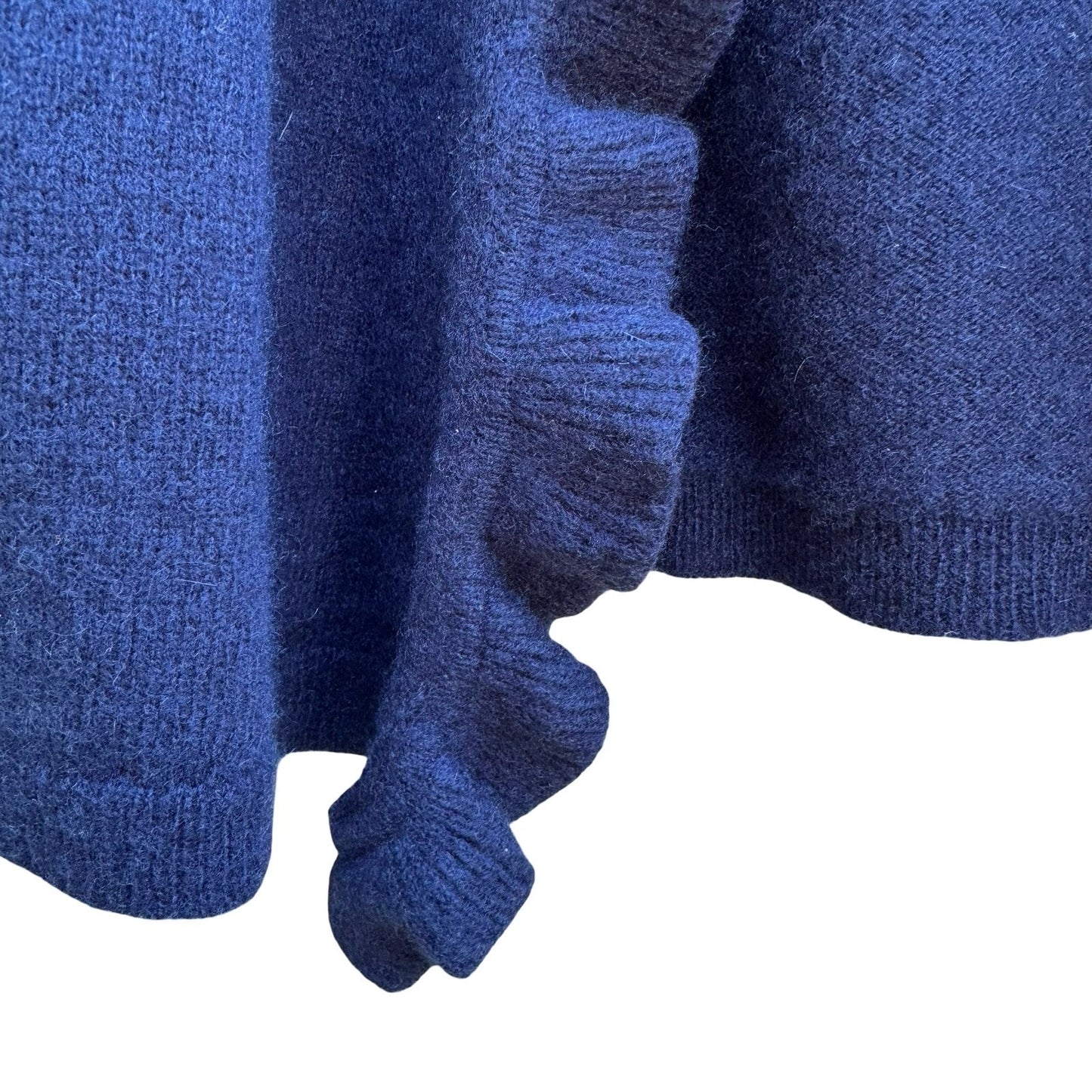 Forte Cashmere Coquette Quiet Luxury Ruffle Open Front Cardigan Sweater Navy XS