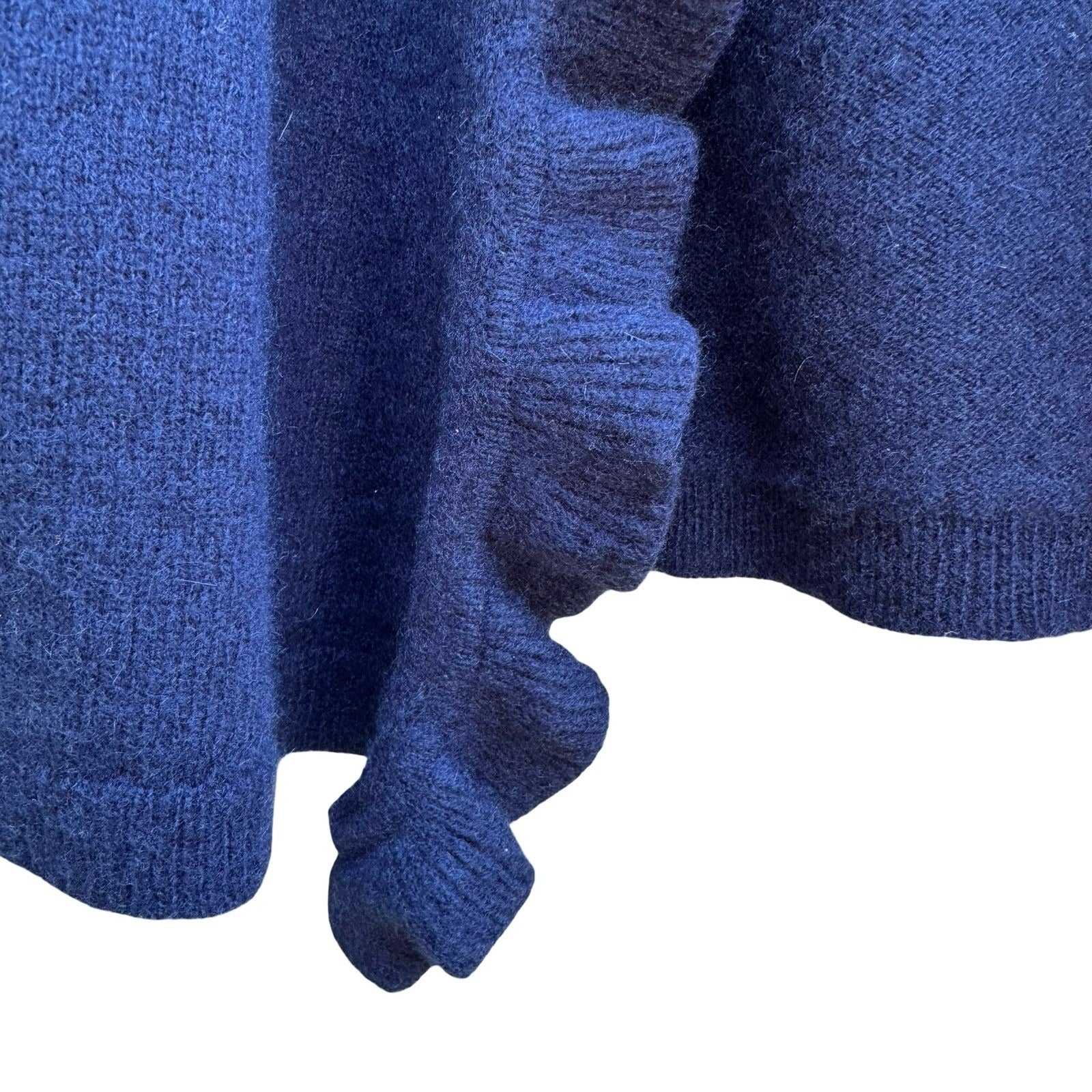Forte Cashmere Coquette Quiet Luxury Ruffle Open Front Cardigan Sweater Navy XS