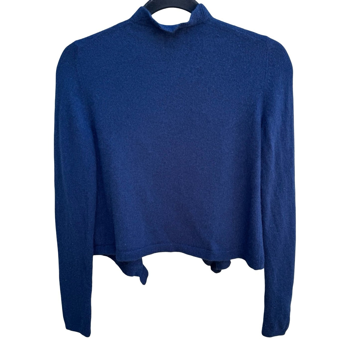 Forte Cashmere Coquette Quiet Luxury Ruffle Open Front Cardigan Sweater Navy XS