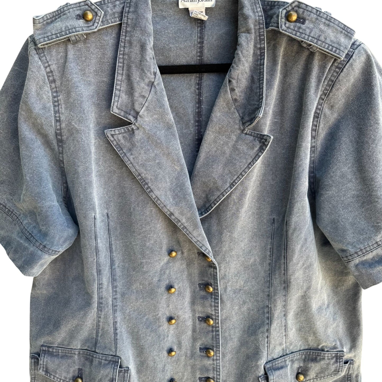 Adrian Jordan Denim Double Breasted Buttons & Pockets Military Blazer Jacket 22