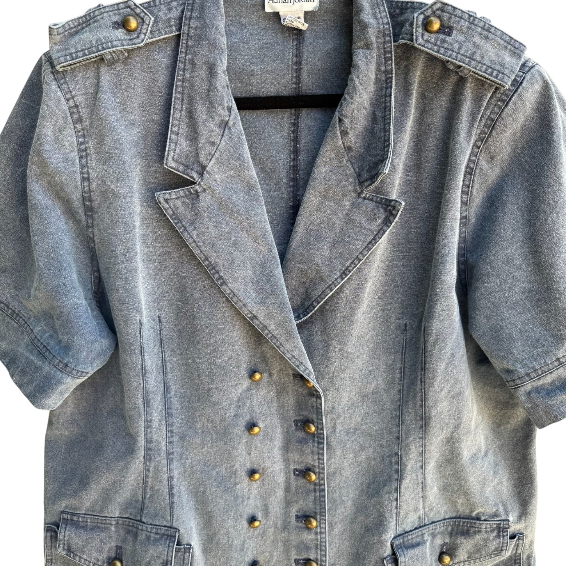 Adrian Jordan Denim Double Breasted Buttons & Pockets Military Blazer Jacket 22