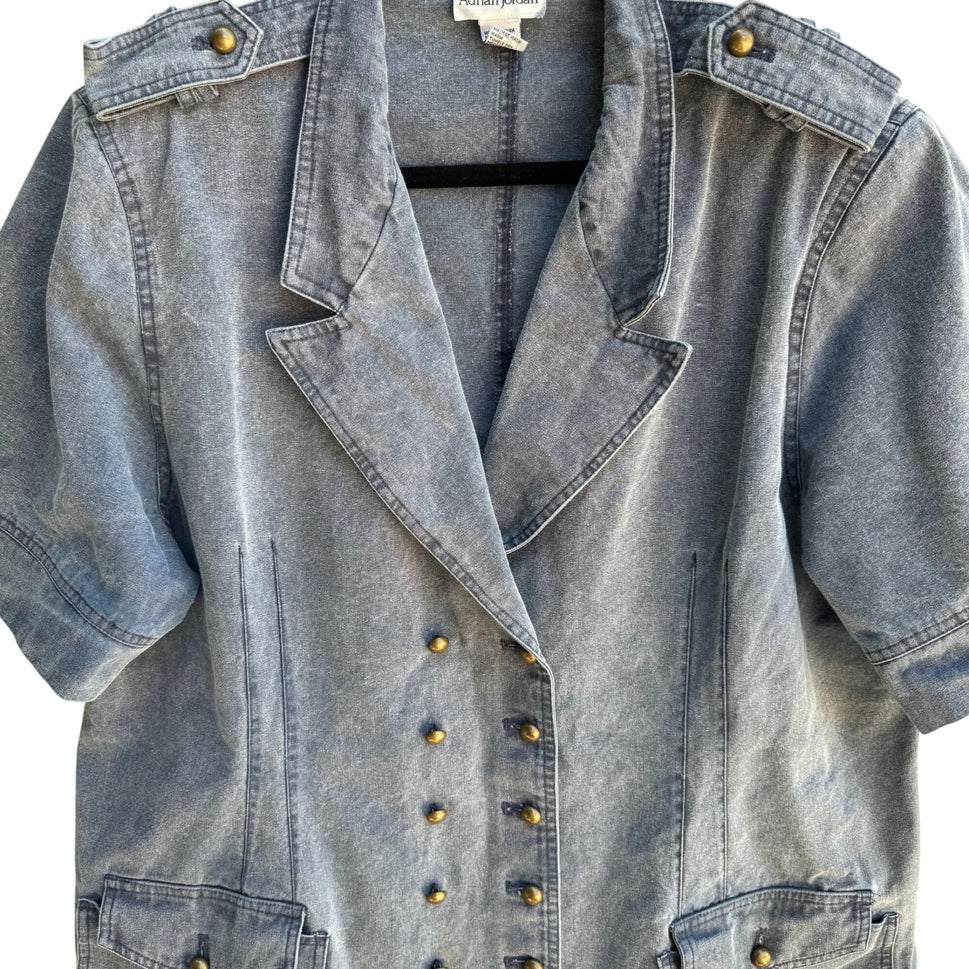 Adrian Jordan Denim Double Breasted Buttons & Pockets Military Blazer Jacket 22